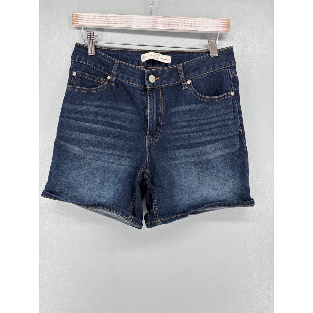 Est 1946 Denim Womens Shorts Dark Wash Mid Rise Cuffed 8 - Picture 2 of 5